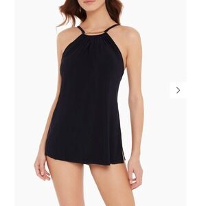 Magicsuit Parker Swim Dress One Piece Black Halter Draped Sz 8